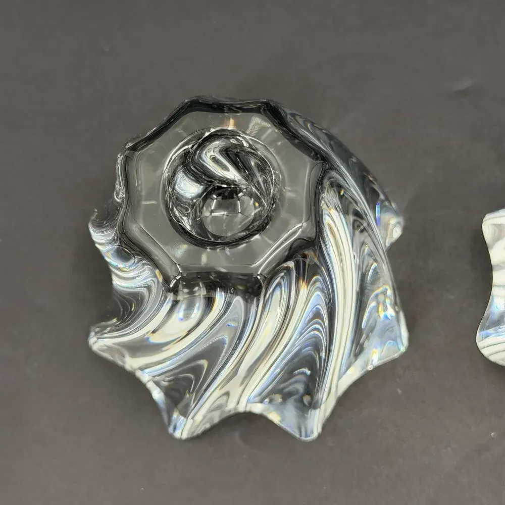 Baccarat Pair of Heavy Crystal Glass Candle Holders ORESTE Swirl France